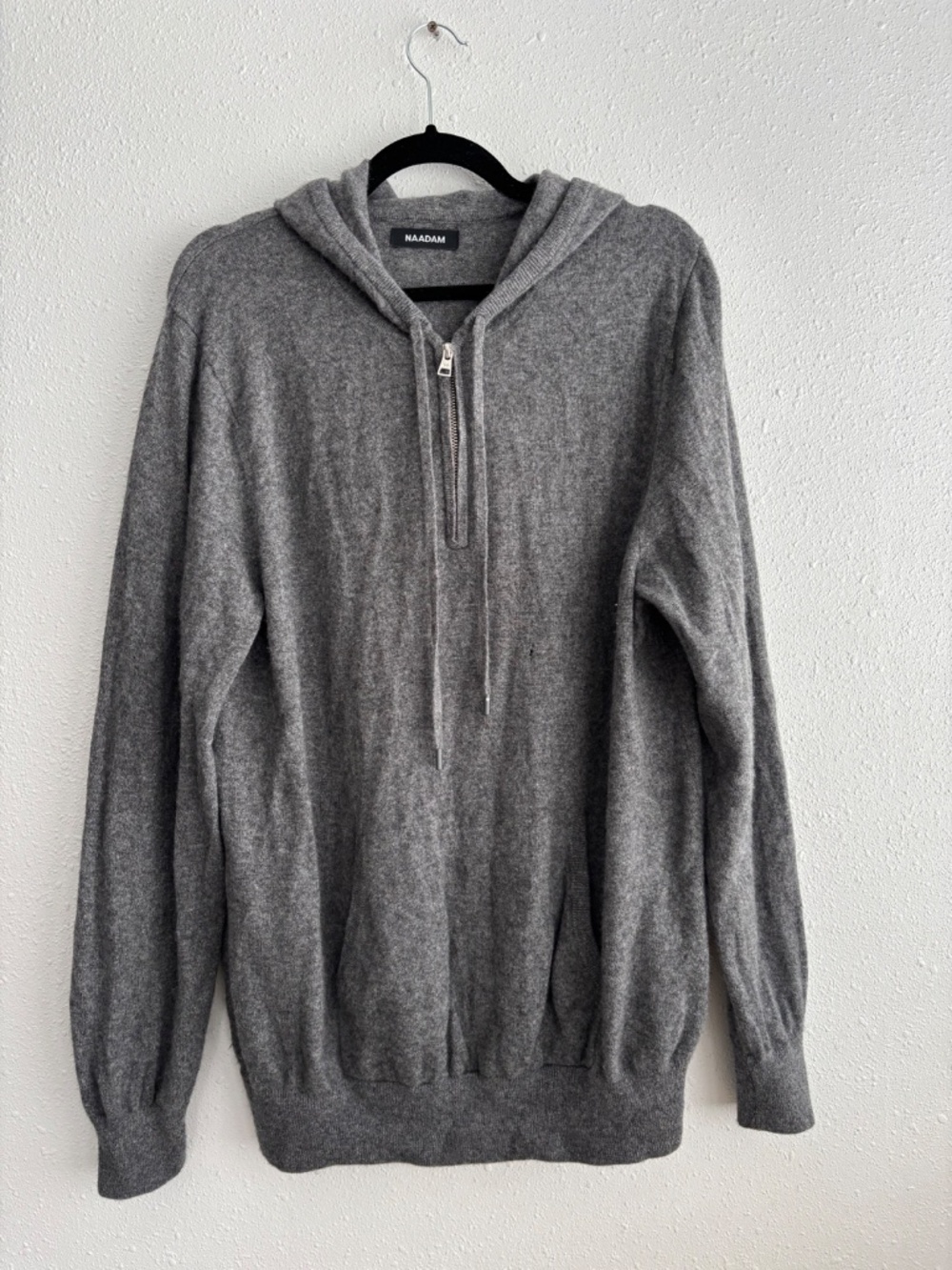 Naadam 100% Cashmere Dark Gray Quarter Zip Pullover Hoodie - Men's XL